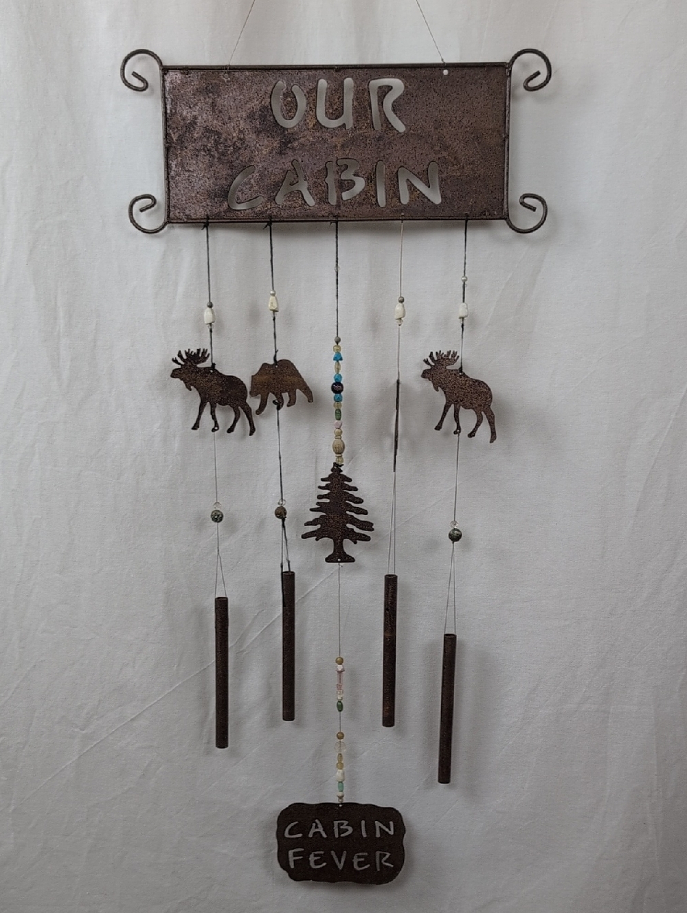 RUSTIC METAL "OUR CABIN" WIND CHIME